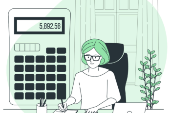 Illustration of a woman working on taxes
